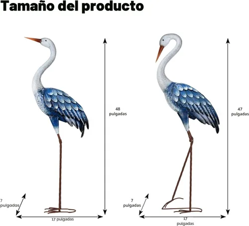 Vista 2 de Kircust Estatuas de Garza Azul para Exteriores Esculturas de Garza de Jardín de Metal, Arte de Patio de Pájaros Grande 47-48 Pulgadas, Juego de 2