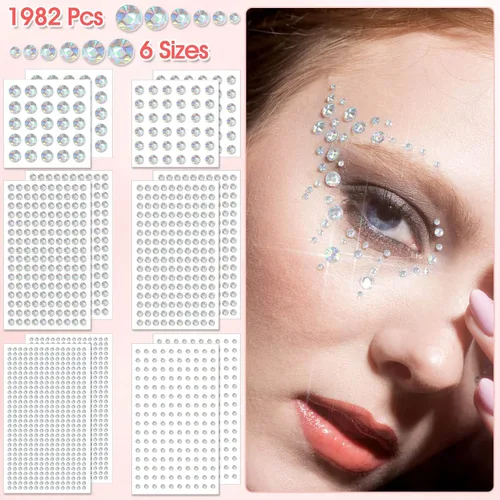 Vista 3 de 1982 calcomanías de diamantes de imitación de cristal AB para el cabello, diamantes de imitación autoadhesivos para la cara, joyas para cabello