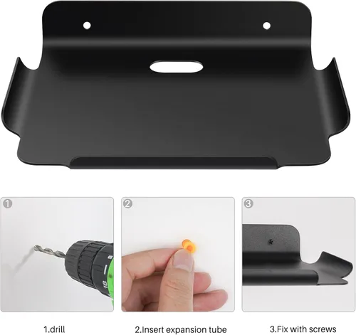 Vista 5 de Estantes flotantes de 8 x 6.4 pulgadas, estante de pared de metal para almacenamiento de pared, para hogar inteligente, altavoces, enrutador de Negro