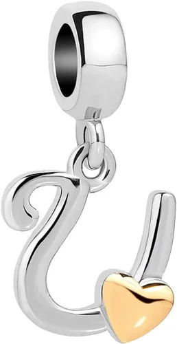 Vista 21 de Abalorio de letra inicial de la A a la Z para pulseras Pandora para mujeres, alfabeto familiar, corazón dorado, Navidad, cumpleaños