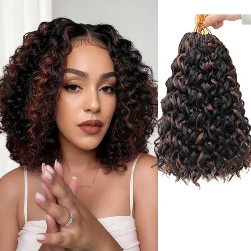 Vista 60 de GoGo Curl Crochet Hair 18 pulgadas onda de agua pelo sintético bohemio ganchillo trenzado jengibre onda profunda extensiones de cabello trenzado