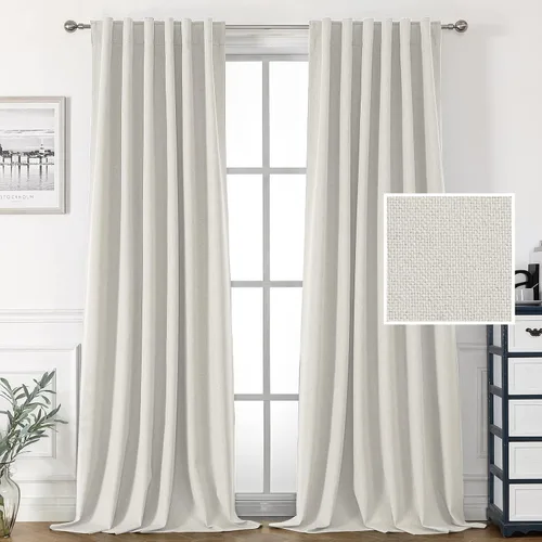 Vista 11 de H.VERSAILTEX Cortinas 100% opacas con aspecto de lino para dormitorio, cortinas de bloqueo de luz con doble cara de lino con pestaña trasera