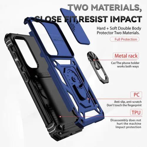 Vista 3 de Funda para Galaxy S23, Samsung S23 S911U con protector de pantalla de vidrio templado y cubierta para cámara deslizante, anillo magnético soporte