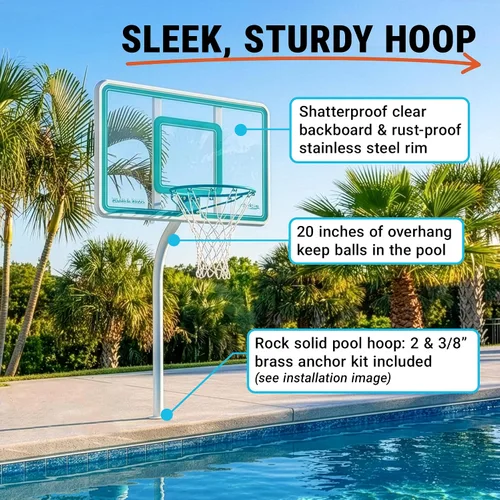 Vista 2 de Dunn-Rite Products Deck Shoot - Juego de aros de baloncesto montados junto a la piscina, elige blanco o transparente