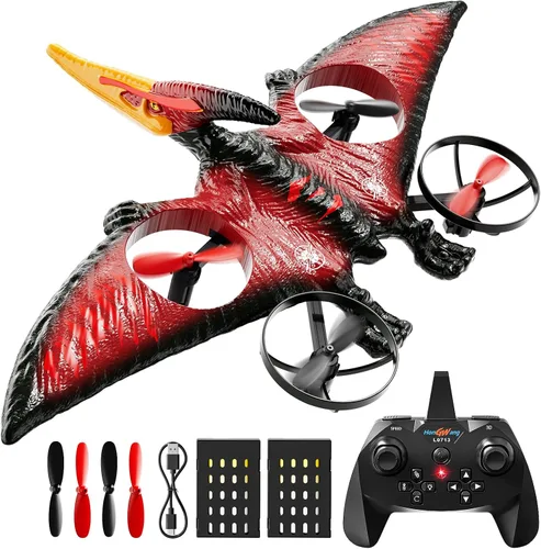 Vista 8 de Dinosaurio de avión de control remoto para niños, juguetes de espuma RC Rojo