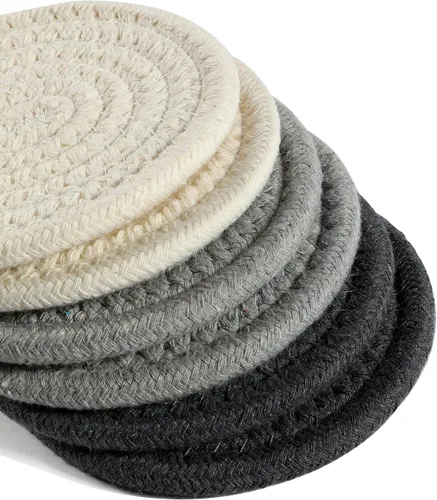 Vista 5 de OrganiHaus Juego de 6 posavasos de algodón absorbente, decoración rústica de estilo bohemio para mesa de café y protección de bebidas, posavasos