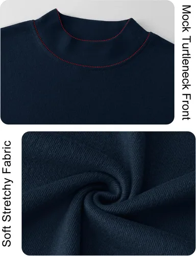 Vista 5 de Rapbin Camiseta de manga larga para mujer, cuello alto, básica, elástica, ajustada, ligera, térmica