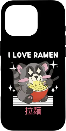Vista 20 de iPhone 16 I Love Ramen Cute Kawaii Raccoon Eats Ramen Japanese Anime Case
