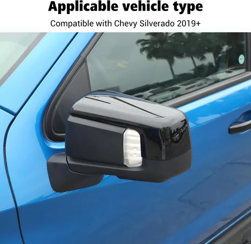 Vista 3 de Voodonala Para Chevy Silverado 2019 + cubierta de espejo lateral compatible con Chevrolet Silverado/GMC Sierra 1500 2019-2022 (negro, ABS, 2 piezas)