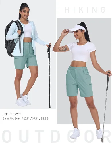 Vista 7 de MoFiz Pantalones cortos de golf para mujer de 7 pulgadas, de secado rápido, bermudas ligeras con bolsillos