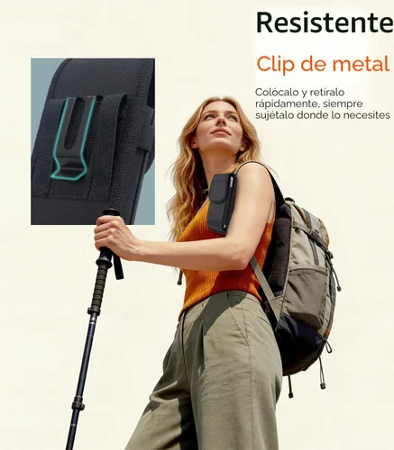 Vista 4 de Funda para teléfono compatible con iPhone SE 2020/2022, 8, 7, 6, 13/12 Mini, Galaxy S10E, Soporte para cinturón de teléfono con tarjetero y cierre