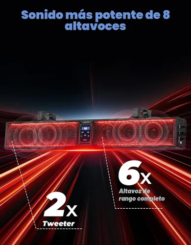 Vista 2 de KEMIMOTO Barra de sonido con 8 altavoces de 32 pulgadas, barra de sonido de metal resistente para ATV UTV, luz RGB impermeable Bluetooth, barra