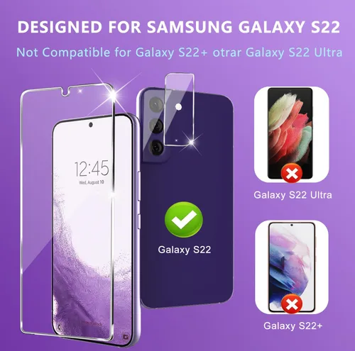 Vista 2 de Paquete de 3 protectores de pantalla para Galaxy S22, paquete de 3 protectores de lente de cámara con bandeja de fácil instalación, compatible