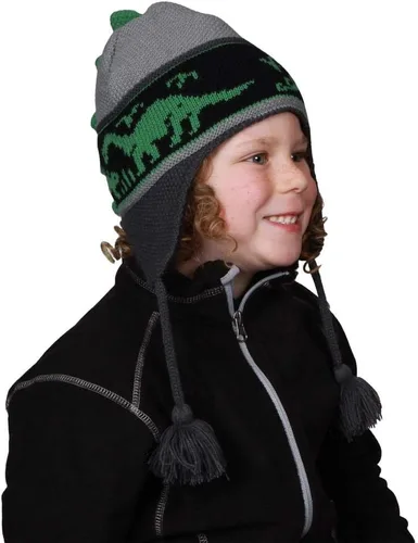 Vista 2 de Turtle Fur Gorro con orejeras de dinosaurio con forro polar Dr. Dino para niños