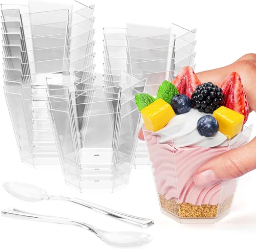Vista 7 de Exquisite Mini tazas de postre con cucharas, 200 unidades, 4 onzas, taza de pudín de plástico transparente con cucharas de degustación, 100