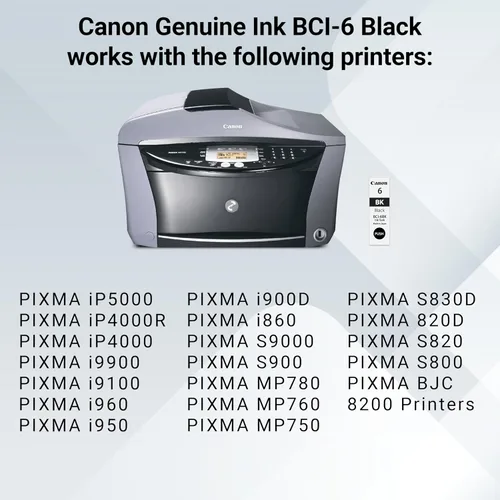 Vista 5 de Canon BCI-6 Depósito de tinta negra auténtica, compatible con iP5000, iP4000R, iP4000, i9900, i9100, i960, i950, i900D, i860, S9000, S900, MP780