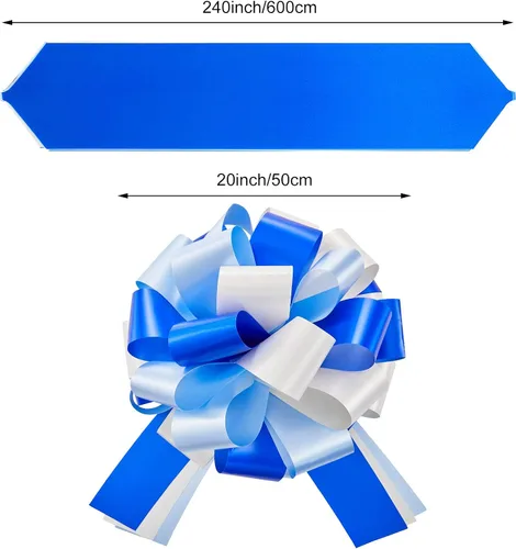 Vista 4 de Lazo grande para automóvil de 20 pulgadas, color azul y blanco, grande, para envolver regalos, con cinta de 20 pies para regalo, decoración