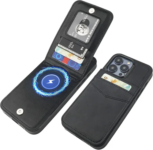 Vista 26 de KIHUWEY Compatible con iPhone 15 Pro Max Funda Billetera con Soporte para Tarjeta de Crédito, Tapa de Cuero Premium con Cierre Magnético y Soporte