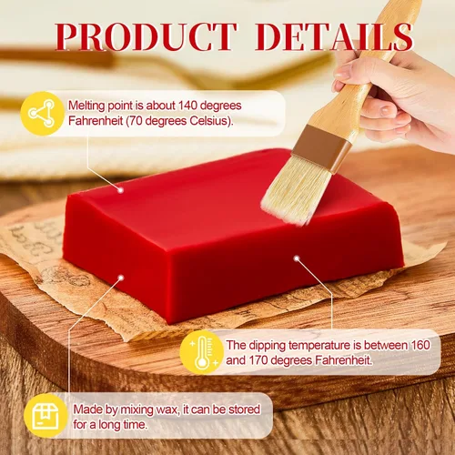 Vista 3 de Bloque de cera de queso para conservar queso, 2.2 libras, cera roja para hacer queso con cepillo para almacenamiento a largo plazo, para una