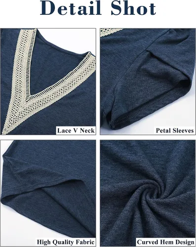 Vista 5 de Blusa holgada de manga larga abombada con cuello en V y encaje para mujer