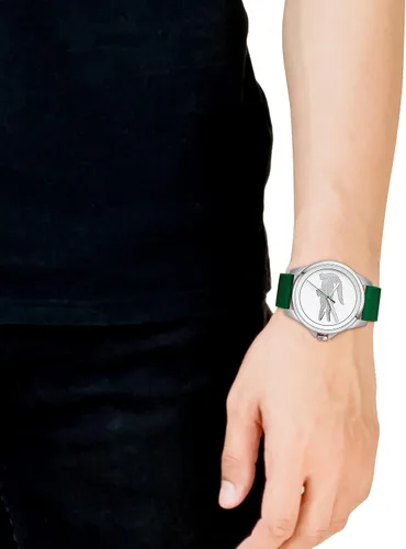 Vista 4 de Lacoste Reloj de cuarzo de acero inoxidable para hombre con correa de silicona, verde, 20 (modelo 2011157), Verde, Hombres