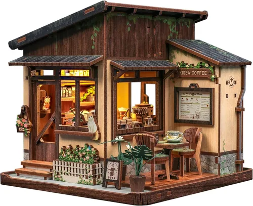 Vista 18 de Cutefun - Kit de rincón de libros - Kit de casa en miniatura DIY para adultos y adolescentes, kit de rompecabezas de madera 3D en miniatura con LED