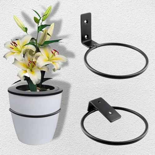 Vista 6 de Jiozermi Paquete de 2 anillos para macetas de 4 pulgadas, soporte de maceta montado en la pared, uso en interiores, negro mate, capacidad de 40