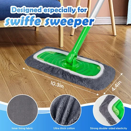 Vista 3 de 6 almohadillas de microfibra reutilizables compatibles con Swiffer Sweeper, paños de barrido en seco y paños húmedos, almohadillas lavables