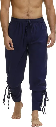 Vista 4 de Parlsdy Disfraz renacentista para hombre, pantalones vikingos, color marrón, mezcla moderna histórica, pantalones cargo talla XS, S, M, L, XL, 2XL