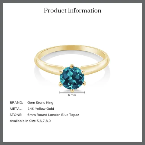 Vista 31 de Anillo de compromiso solitario con piedra preciosa redonda de oro amarillo de 14 quilates de 0.236 in para mujer Ajuste clásico de 6 puntas