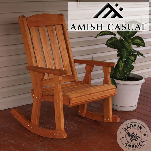Vista 2 de Amish Casual Mecedora resistente con tratamiento a presión de 600 libras con portavasos (mancha de cedro)