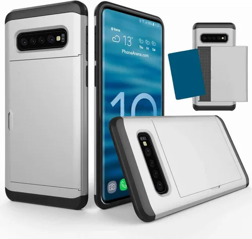Vista 14 de Funda para Galaxy S10 Plus, ultrafina, a prueba de golpes, parte trasera dura, de silicona de doble capa, protector para tarjetas de crédito, ranura