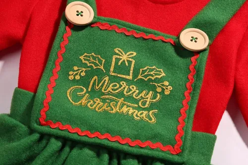 Vista 4 de Dormstop Disfraz de elfo navideño para niños, conjunto de vestido de elfo de Navidad