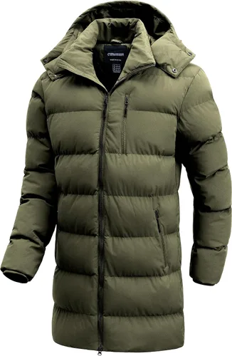 Vista 10 de Abrigo de invierno para hombre, chaqueta larga acolchada impermeable, parka de esquí, ropa exterior gruesa con capucha extraíble Negro