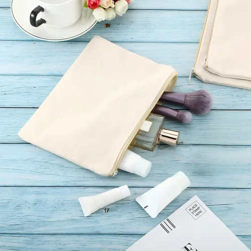 Vista 6 de meekoo Paquete de 16 bolsas de lona en blanco para cosméticos, bolsa de maquillaje con cremallera lisa, sublimación, manualidades DIY, bolsa de aseo