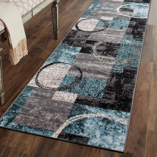 Vista 27 de Rugshop - Alfombra contemporánea con diseño abstracto de círculos, alfombra con respaldo de yute para entrada, cocina o habitación pequeña, marrón