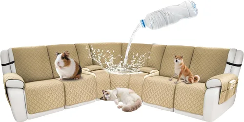 Vista 109 de Fundas impermeables para sofá reclinable seccional en forma de L, 7 piezas, antideslizantes, lavables, juego de fundas reclinables para mascotas