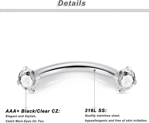 Vista 2 de Ocptiy Anillos de cejas de 16G, aretes Rook Daith, joyería de piercing de serpiente, anillo de lengua de ojo de serpiente, anillo de acero
