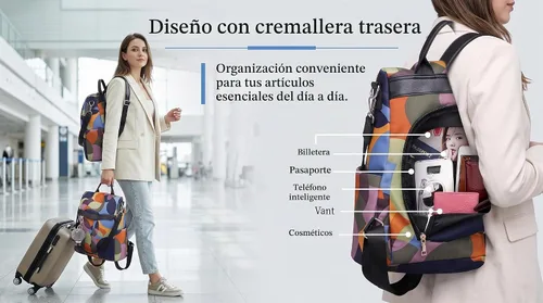 Vista 5 de Mochila para mujer, impermeable, antirrobo, bolsa de viaje, estiloA , L, Mochila Colorido