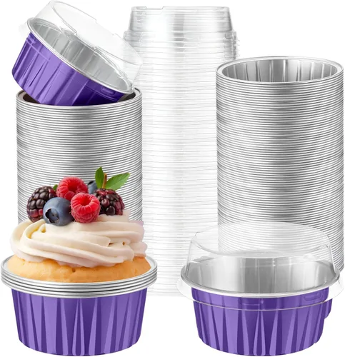 Vista 7 de Paquete de 200 forros de aluminio para cupcakes con tapas, color negro, liso 5 oz Round Baking Cup, Disposable Ramekin Container, Wedding