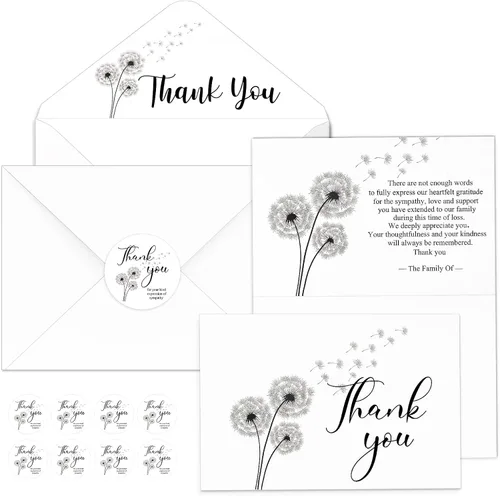 Vista 27 de Fumete Juego de 50 tarjetas de agradecimiento funerarias con sobres y calcomanías, tarjetas de agradecimiento de condolencias con mensaje
