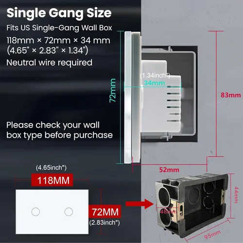 Vista 4 de Zigbee Switch Need Neutral Wire Need Zigbee Hub, blanco 2 botones