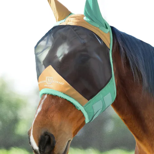 Vista 10 de Harrison Howard Máscara de mosca de caballo luminosa profesional estándar con orejas protección UV para caballo, azul y plateado, pequeño poni