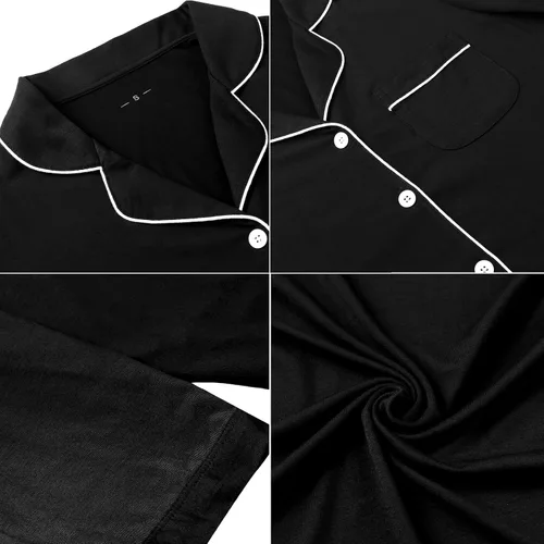 Vista 171 de Samring Camisón de pijama para mujer, manga corta/larga, con botones, camisón para dormir, camisón para novio, talla XXL