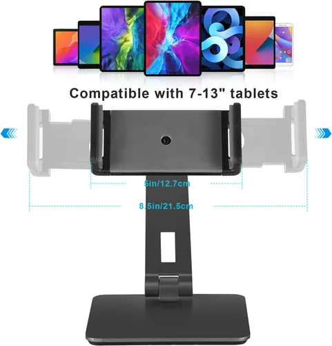 Vista 6 de Soporte para tablet ajustable y plegable, soporte giratorio de aluminio pesado de 360° para escritorio, compatible con iPad Pro/Air/Mini, Galaxy