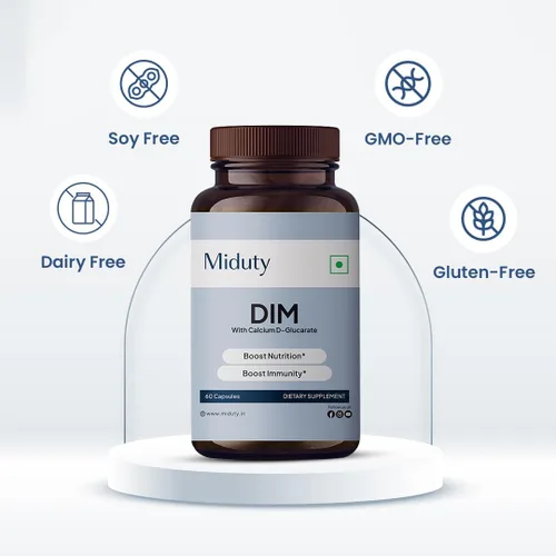 Vista 4 de Miduty by Palak Notes - DIM (diindolilmetano) - Extracto de bayas castas - D-glucarato de calcio - Sin gluten - Sin OMG - 60 cápsulas