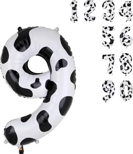 Vista 12 de Globos con estampado de vaca de 40 pulgadas, globo de número 0 blanco y negro con temática de vaquera, suministros de decoración de fiesta