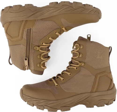Vista 7 de Botas militares tácticas ligeras para hombre, cómodas, transpirables, duraderas, con cremallera lateral YKK, antideslizantes, botas de combate