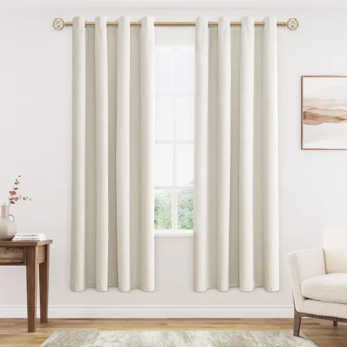 Vista 46 de Beige White Linen Blackout Curtains 90 Length 2 Panels Set for Living Room Bedroom, 100% Black Out Thermal Insulated Linen Drapes, Room Darkening