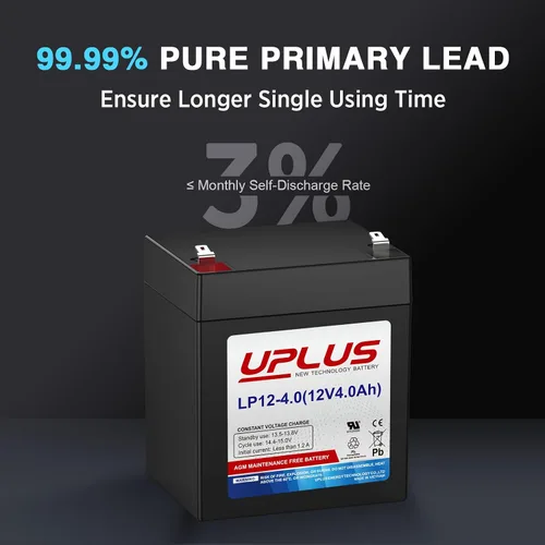 Vista 2 de UPLUS - Batería AGM recargable de 12 voltios y 4 AH, baterías de repuesto de batería de alarma LP12-4 SLA para panel de control de seguridad